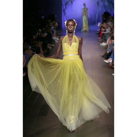 Naeem Khan Gown Yellow Tulle Crystal Halter US 10 – Runway Spring 2018 - Picture 2 of 15